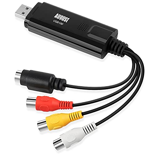 USB 2.0 Audio Video Grabber Konverter - August VGB100 - Scart, S-Video, Composite – VHS Hi8 Kassetten Camcorder digitalisieren auf DVD übertragen Videoadapter SECAM PAL-für Windows 11/10/8/7/Vista/XP von August