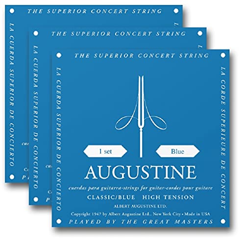 Augustine Classic High Tension Nylon Gitarrensaiten 3er Pack blau von Augustine