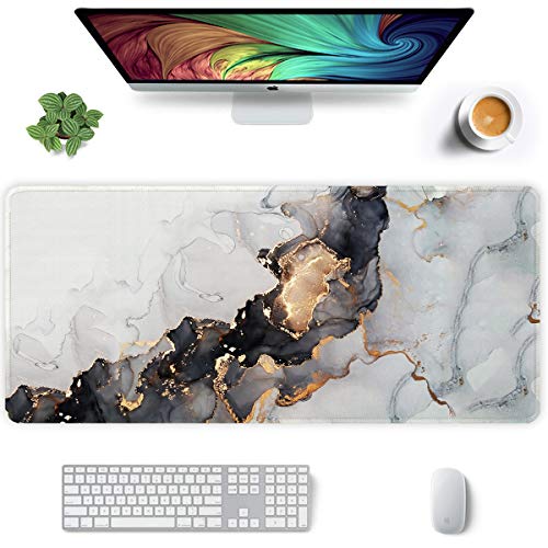 Auhoahsil Erweitertes XXL-Gaming-Mauspad, Laptop, Computer, Tastatur-Matte, Schreibtischunterlage mit rutschfester Unterseite, genähter Rand, 80 x 40 cm, Weiß / Schwarz von Auhoahsil