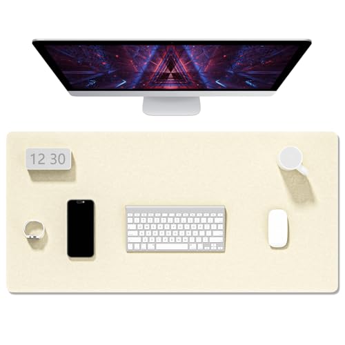 Auhoahsil Filz-Schreibtischunterlage, Minimalistisches großes Mauspad, XXL, 90,2 x 39,9 cm, Schreibtischunterlage für Desktop, Tastatur, Laptop, Computer, Büro, Arbeit von zu Hause, Gaming, Beige von Auhoahsil