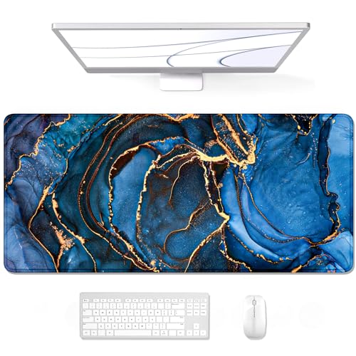 Auhoahsil Großes Mauspad, XXL Schreibtischunterlage, Verlängert 76.2x35.6 cm, rutschfeste Gummiunterseite, genähte Kanten, überlegene Oberfläche, Büro & Zuhause, dunkelblauer Marmor von Auhoahsil