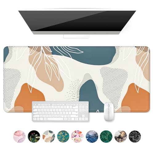 Auhoahsil Großes Mauspad, XXL Schreibtischunterlage, verlängert 88.9x38.1 cm, rutschfeste Gummiunterseite, genähte Kanten, überlegene Oberfläche, Büro & Zuhause, Wüstenblätter von Auhoahsil