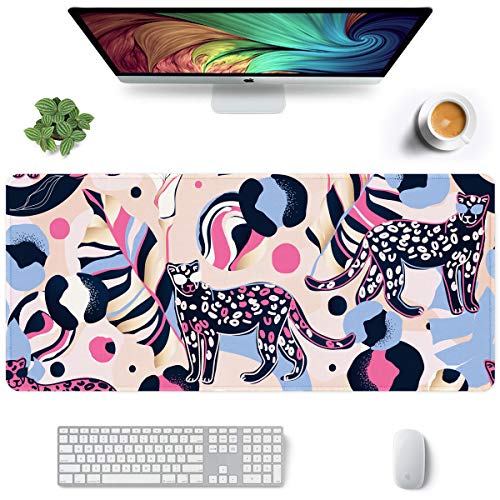 Auhoahsil Großes Mauspad, voller Schreibtisch, XXL, erweitertes Gaming-Mauspad, 88.9x38.1 cm, Mousepad für Büro und Zuhause, Pink Leoparden-Design von Auhoahsil