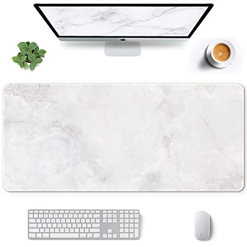 Auhoahsil Großes Mauspad, voller Schreibtisch, XXL, erweitertes Gaming-Mauspad, 88.9x38.1 cm, Mousepad für Büro und Zuhause, weißes Marmor-Design von Auhoahsil