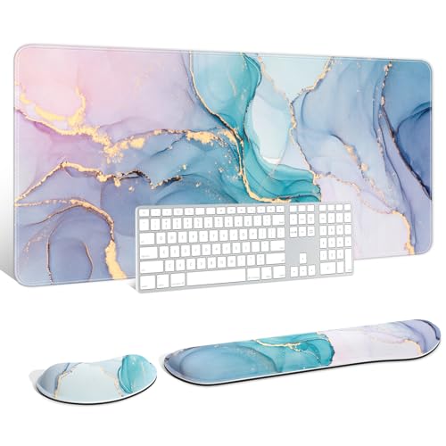 Auhoahsil Großes Mauspad mit Handgelenkauflagen für Tastatur und Maus, dicker, weicher, ergonomischer Memory-Schaum-Handgelenkstützen, große und lange Schreibtischunterlage 90,2 x 49,9 cm, für Büro, von Auhoahsil