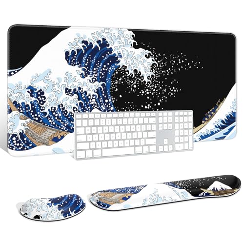 Auhoahsil Großes Mauspad mit Handgelenkauflagen für Tastatur und Maus, dicke, weiche, ergonomische Handgelenkstützen, große und lange Schreibtischunterlage 90,2 x 39,9 cm, für Büro, Gaming-Computer, Auhoahsil Großes Mauspad mit Handgelenkauflagen für Tastatur und Maus, dicke, weiche, ergonomische Handgelenkstützen, große und lange Schreibtischunterlage 90,2 x 39,9 cm, für Büro, Gaming-Computer, von Auhoahsil