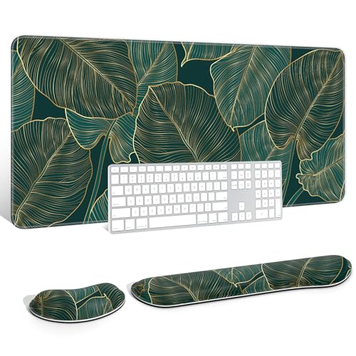 Auhoahsil Großes Mauspad mit Handgelenkstütze 3er Set, Memory Foam Tastatur Handgelenkauflage + XXL Erweitertes Gaming Mauspad + Maus Handgelenkpolster, Ergonomisches Schreibtischunterlage für Frauen von Auhoahsil