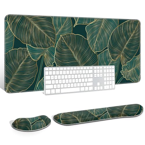 Auhoahsil Großes Mauspad mit Handgelenkauflagen für Tastatur und Maus, dicke, weiche, ergonomische Handgelenkstützen, große und lange Schreibtischunterlage 90,2 x 39,9 cm, für Büro, Gaming, Computer, von Auhoahsil