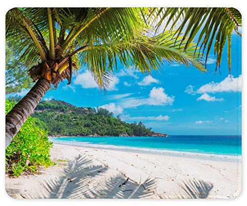 Auhoahsil Mouse Pad, Square Beach Style Anti-Slip Rubber Mousepad with Durable Stitched Edges for Gaming Office Laptop Computer PC Men Women Kids, Cute Custom Pattern, Beach and Coconut Tree Design von Auhoahsil