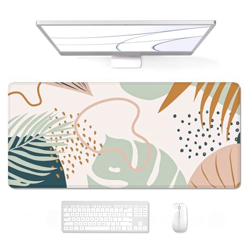 Auhoahsil Schreibtischunterlage, XXL Großes Mauspad, Erweitertes Gaming-Mauspad, Niedliche Schreibtischunterlage für Frauen, großes Bürozubehör, 35.5x15.7 Zoll, Grüner Boho-Stil von Auhoahsil
