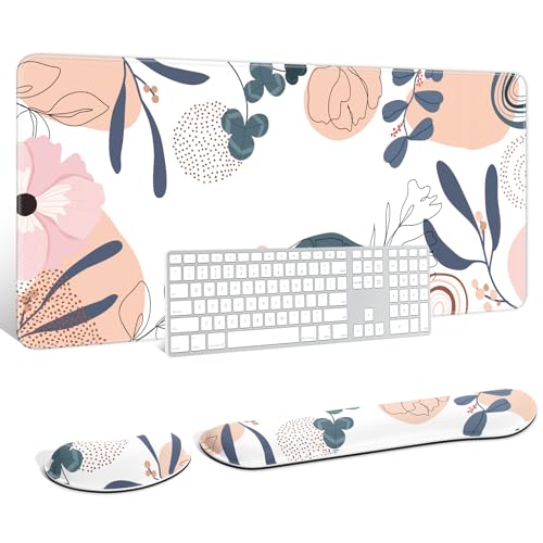 Auhoahsil Tastatur-Mauspad-Set, XXL Große Schreibtischunterlage+Tastatur-Handgelenkauflage+Maus-Handgelenkkissen-Unterstützung, ergonomischer Memory-Schaum, 90,2 x 39,9 cm erweitertes Mauspad, für von Auhoahsil
