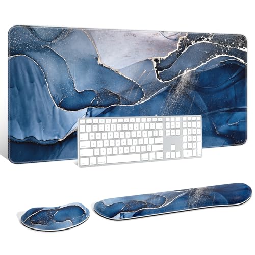 Auhoahsil Tastatur-Mauspad-Set, XXL große Schreibtischunterlage+Tastatur-Handgelenkauflage+Maus-Handgelenkkissenstütze, ergonomischer Memory-Schaum, 90,2 x 39,9 cm erweitertes Mauspad, für Büro und von Auhoahsil