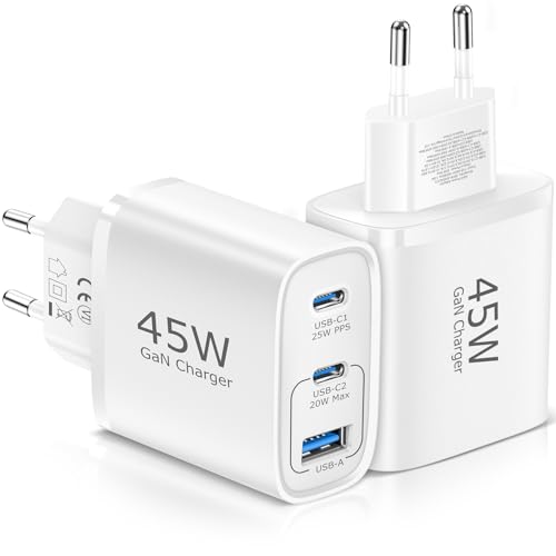 USB C Ladegerät 45W GAN 2er-Pack Netzteil für Samsung/iPhone/iPad,3-Port-Typ-C-USB Mehrfach PPS Schnellladegerät für iPhone 16 15 14 Pro Max 13 12, Samsung Galaxy S24/S23/S22/S21 Pixel Handys(WeißZ) USB C Ladegerät 45W GAN 2er-Pack Netzteil für Samsung/iPhone/iPad,3-Port-Typ-C-USB Mehrfach PPS Schnellladegerät für iPhone 16 15 14 Pro Max 13 12, Samsung Galaxy S24/S23/S22/S21 Pixel Handys(WeißZ) von Aukire