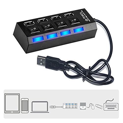 C18C USB Hub 4 Ports mit LED-Anzeige USB 2.0 Hub Adapter Datenhub mit Schalter für PC Laptop, 480 Mbps von Aukson