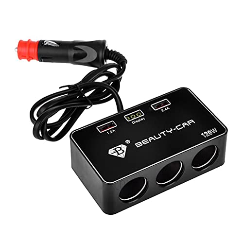 O14C KFZ 3 Zigarettenanzünder Steckdose 120W Auto Ladegerät 3 Steckdose 2 USB Anschlüsse 12V/24V Zigarettenanzünder Verteiler Adapter für Smartphone, Tablet, GPS, Navi von Aukson