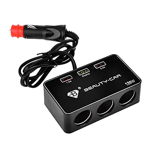 O14C KFZ Zigarettenanzünder Verteiler 3-Fach Steckdose + 2 USB Anschlüsse, 120W, 12V/24V Auto Ladegerät für Smartphone, Tablet, GPS, Navi von Aukson