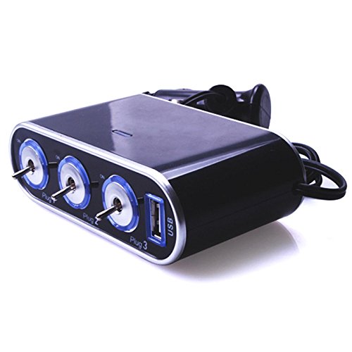 Q61C Auto Ladegerät Adapter 12-24V Zigarettenanzünder Verteiler 3 Fach Steckdose mit Getrennte EIN/AUS Schalter + USB Anschluss 5V / 0,5A von Aukson