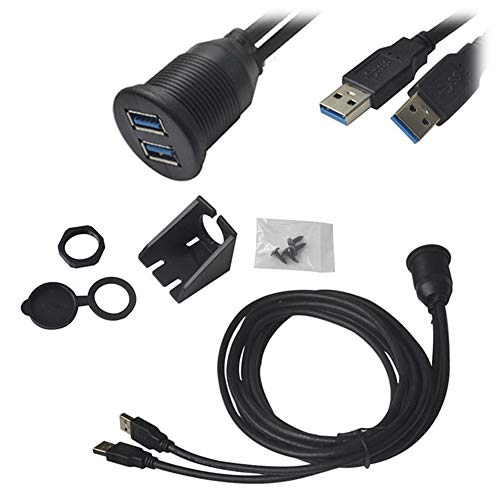 Q73C USB Armaturenbrett Kabel 100cm Dual USB 3.0 Stecker auf Buchse Panel Bündigungs Kabel Verlängerungskabel Auto Armaturenbrett Deckeneinbau, Panel Mount Kabelstecker für Auto, Boot, Motorrad von Aukson