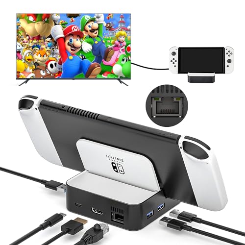 Switch TV Dock, Aukuoy Docking Station für Nintendo Switch/Switch OLED, 6-in-1 Switch Dock Portable Ladestation mit HDMI 2.0, Ethernet Port, Typ-C Port und 3 USB Ports, unterstützt YouTube On TV Switch TV Dock, Aukuoy Docking Station für Nintendo Switch/Switch OLED, 6-in-1 Switch Dock Portable Ladestation mit HDMI 2.0, Ethernet Port, Typ-C Port und 3 USB Ports, unterstützt YouTube On TV von Aukuoy