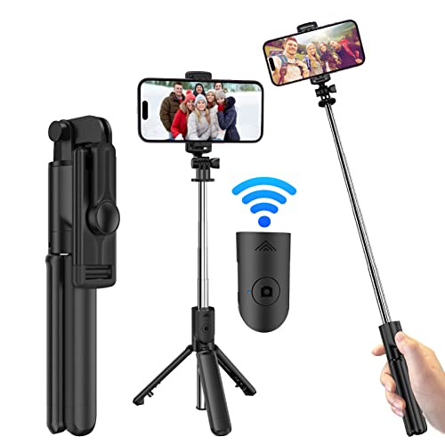 Aukvite Selfie Stick Stativ, 3 in 1 Bluetooth Selfie Stick Stativ, 360° Selfie Stick Ausziehbar Selfie Stick mit iPhone 14/14pro max/iPhone 13/12/11/Pro Max/Pro/XR/XS/X/8/7, Samsung S10/S9/S8, Go Pro von Aukvite