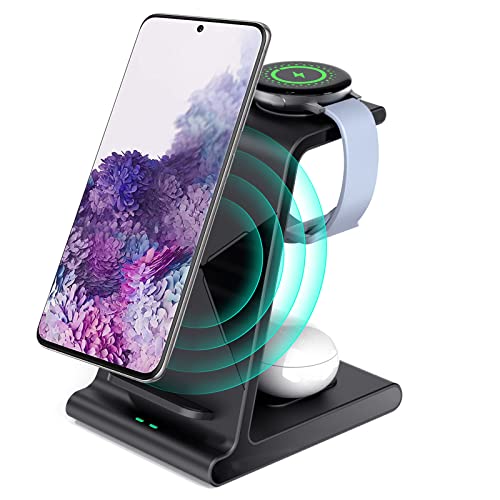 Aukvite für Samsung ladestation, 3 in 1 Kabelloses Ladegerät Samsung ladestation für Samsung S23/S22/S21/Galaxy Z Fold 4/Flip 4, Galaxy Watch 5 Ladestation für Galaxy Watch 6/4/3, Galaxy Buds (Black) von Aukvite