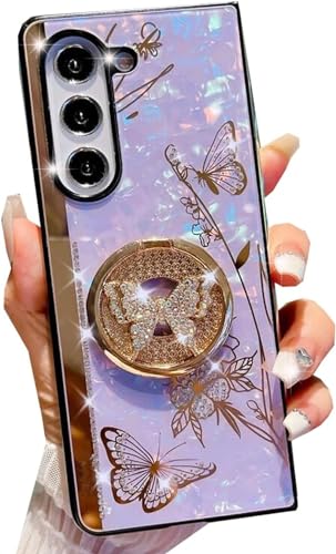 Schutzhülle für Samsung Galaxy A35 5G, mit Glitzersteinen, Schmetterlings- und Blumen-Design mit Ringständer, für Galaxy A35, mit Glitzer, glitzernder Perlenrückseite, niedlich, für Damen und Mädchen, von Aulzaju