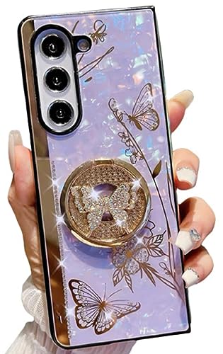 Schutzhülle für Samsung Galaxy Z Fold 5, für Damen und Mädchen, Galaxy Fold 5, Glitzer, Diamant, Schmetterling, Blumendesign, Fold 5, Handyhülle, mädchenhafte Perlenrückseite, weiche Silikonhülle für von Aulzaju