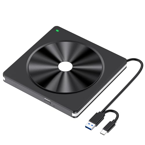 Externes DVD CD Laufwerk, USB 3.0 & Type-C Tragbar CD DVD +/-RW Brenner Optische Laufwerke CD ROM/DVD Player Reader DVD Laufwerk Extern für PC Laptop Windows 11/10/8/7 Desktop MacBook Pro Air von Aumdie