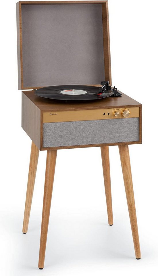 Auna Retro-Schallplattenspieler mit Bluetooth Transmitter & Receiver Plattenspieler (Riemenantrieb 33,3 45 & 78 U/min Stereo) von Auna