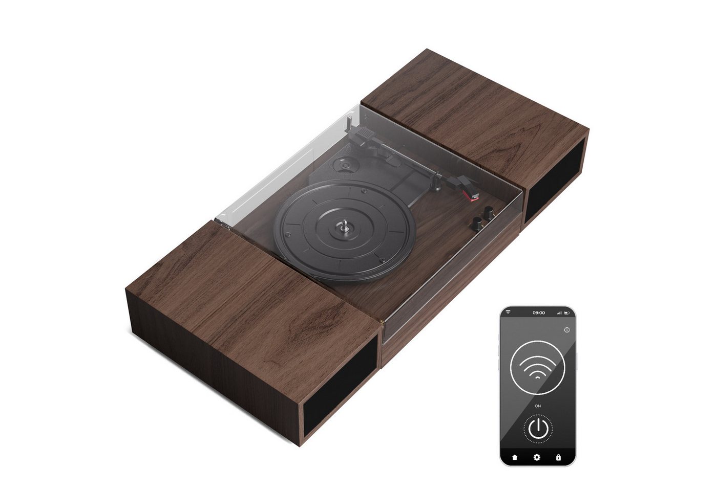 Auna TT-Play 2x10W BT RCA-Out 3 speed dark wood Plattenspieler (Riemenantrieb, Bluetooth, Bluetooth RCA 3 Speed Schallplattenspieler Audio Home) von Auna