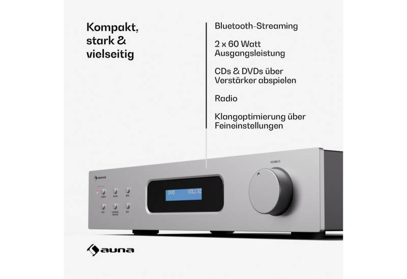 Auna auna Art22 Amplifier DAB+ 2x100W BT white/silver Audioverstärker (Anzahl Kanäle: 4-Kanal, 120 W, DAB+ Bluetooth HiFi-Verstärker 120 W FM CD DVD Fernbedienung) von Auna