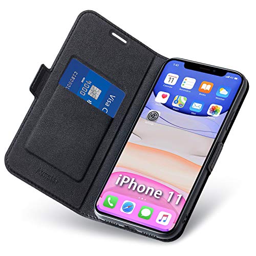 Aunote Hülle iPhone 11, Handyhülle iPhone 11, Schutzhülle iPhone 11, Tasche iPhone 11, Klapphülle iPhone 11, Etui iPhone 11, Leder Folio, Flip Phone Cover Case, Apple iPhone 11 Hülle Klappbar. Schwarz von Aunote