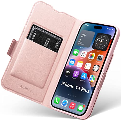 Aunote Hülle iPhone 14 Plus, Handyhülle iPhone 14 Plus, Tasche iPhone 14 Plus, Schutzhülle/Klapphülle, Leder Etui Folio, Flip Phone Cover Case, Hülle Apple iPhone 14 Plus Klappbar. Rosegold von Aunote