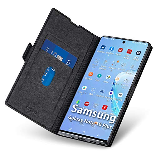 Aunote Samsung Galaxy Note 10 Plus Hülle, Samsung Note 10 Plus Handyhülle, Schutzhülle/Klapphülle Note 10 Plus, Tasche Leder Etui Folio, Flip Smartphone Handy Cover Case Klappbar. Schwarz von Aunote