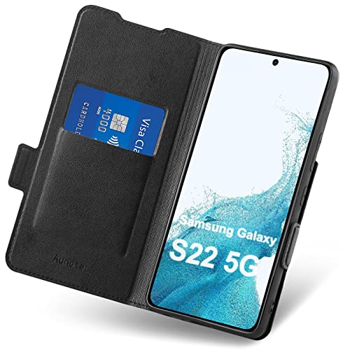 Aunote Samsung S22 Hülle, Samsung Galaxy S22 Handyhülle, Samsung S22 Schutzhülle, Samsung S22 Tasche, Samsung S22 Klapphülle, Etui Folio Flip, Smartphone Handy Cover Case klappbar. 5G, Schwarz von Aunote