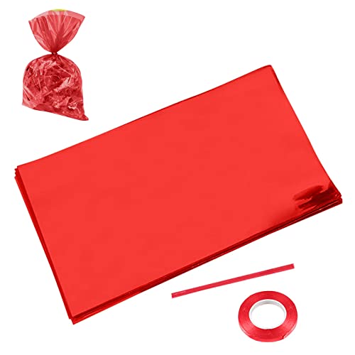 Aunye 50PCS Klare Cellophan Geschenktüten - 23×15cm Cellophantüten mit 100 Drehbändern Zellophanbeutel Candy Bags Goody Bags Zellophantüten für Weihnachten Gastgeschenke (Rot) von Aunye