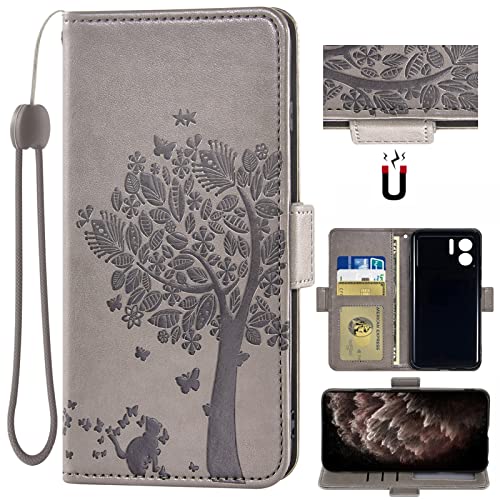 Auotu PU Leder Flip Brieftasche mit Baum Pattern Handyhülle Lederhülle Cover Tasche Case Hülle Etui für Doogee X98 Pro/DOOGEE X98 Smartphone (Grau) von Auotu