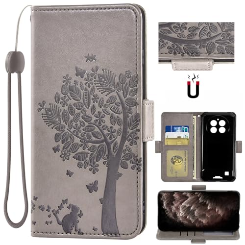 Auotu PU Leder Flip Mit Kamera Schutz Brieftasche Handyhülle Lederhülle Cover Tasche Case Hülle Etui für Oukitel WP28 Smartphone (Grau) von Auotu