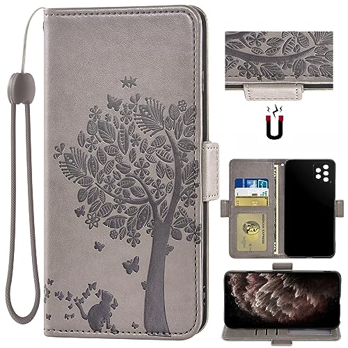 Auotu PU Leder Flip Mit Kamera Schutz Brieftasche mit Baum Pattern Handyhülle Lederhülle Cover Tasche Case Hülle Etui für UMIDIGI A13 Pro Max 5G Smartphone (Grau) von Auotu