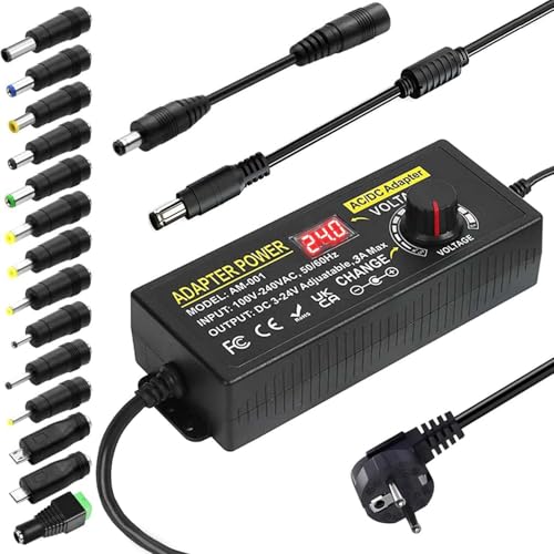 Universal Netzteil 3V-24V 3A 9W-72W Einstellbares Netzteil AC/DC Netzteiladapter 100V-240V AC zu DC mit 14 pcs Adapter Stecker für Haushaltsgeräte LED Beleuchtung,DVD,TFT Monitor und Lautsprecher usw von Auplf