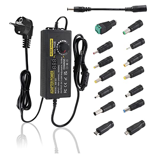 Universal Netzteil 3V-24V Netzteil 5A 120W Einstellbares Netzteil AC/DC Netzteiladapter 100V-240V AC zu DC mit 14 pcs Adapter Stecker für Haushaltsgeräte LED Beleuchtung,DVD,TFT Monitor,Lautsprecher von Auplf