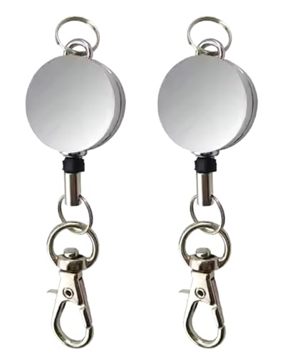 Ausziehbare Ausweishalter für Ausweishalter, Metall, Aufsätze für Schlüsselband oder Schlüsselanhänger, silberfarben, 2 Stück von AurexaFashion