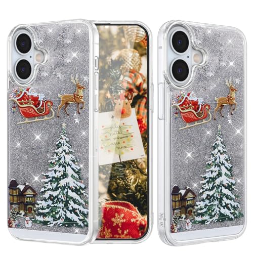 AuroiCCY Glitzer-Weihnachts-Hülle für iPhone 16, Glitzer-Hülle, Weihnachtsbaum, transparent, schwimmend, fließend, beweglich, glitzernd, Schneemann, Weihnachtsmann, Elch, Baum, Damen, niedlich, AuroiCCY Glitzer-Weihnachts-Hülle für iPhone 16, Glitzer-Hülle, Weihnachtsbaum, transparent, schwimmend, fließend, beweglich, glitzernd, Schneemann, Weihnachtsmann, Elch, Baum, Damen, niedlich, von AuroiCCY