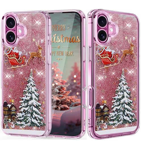 AuroiCCY Glitzernde Weihnachts-Hülle für iPhone 16, Glitzer-Hülle, Weihnachtsbaum, transparent, schwimmend, fließend, beweglich, glitzernd, Schneemann, Weihnachtsmann, Elch, Baum, Damen, niedlich, AuroiCCY Glitzernde Weihnachts-Hülle für iPhone 16, Glitzer-Hülle, Weihnachtsbaum, transparent, schwimmend, fließend, beweglich, glitzernd, Schneemann, Weihnachtsmann, Elch, Baum, Damen, niedlich, von AuroiCCY
