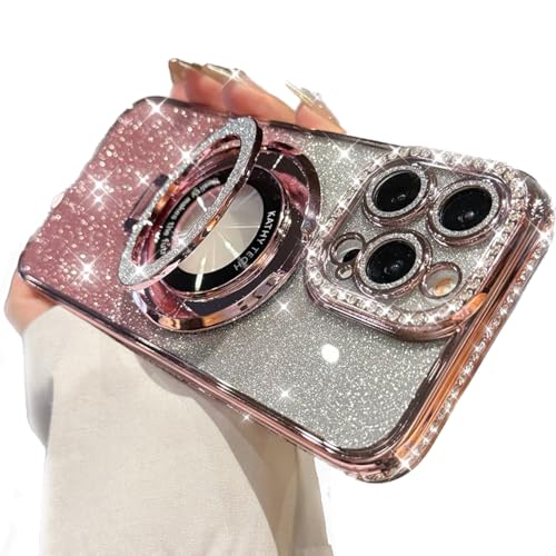 AuroiCCY Magnetische Schutzhülle für iPhone 15 Pro Max mit Ständer, kompatibel mit Magsafe, stoßfest, Glitzer-Ringhalter, Kameralinsenschutz, glitzernd, niedlich, Handy-Abdeckung für iPhone 15 Pro Max von AuroiCCY