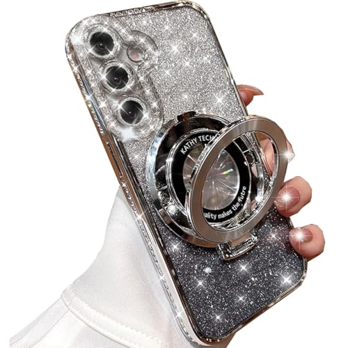 AuroiCCY Magnetischer Ringständer, Glitzer-Schutzhülle für Samsung Galaxy +, (kompatibel mit Magsafe), Damen, Mädchen, luxuriös, glitzernde Strasssteine, Schutzhülle mit Kameralinsenschutz für + von AuroiCCY