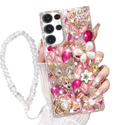 AuroiCCY Schutzhülle für Samsung Galaxy S25 Ultra mit Umhängeband, Handschlaufe, Damen, luxuriös, 3D-Glitzer, Strass, Diamant-Kristall, Perlen, handgefertigt, Blumen, weich, schützende Glitzer-Hülle AuroiCCY Schutzhülle für Samsung Galaxy S25 Ultra mit Umhängeband, Handschlaufe, Damen, luxuriös, 3D-Glitzer, Strass, Diamant-Kristall, Perlen, handgefertigt, Blumen, weich, schützende Glitzer-Hülle von AuroiCCY