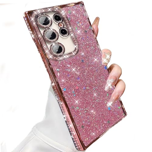 AuroiCCY Schutzhülle für Samsung Galxy S25 Ultra, stoßfest, niedlich, glitzernd, Pailletten, Diamanten, glänzend, Kameralinsenschutz, weiche galvanisierte Schutzhülle für S25 Ultra (Rosa) von AuroiCCY