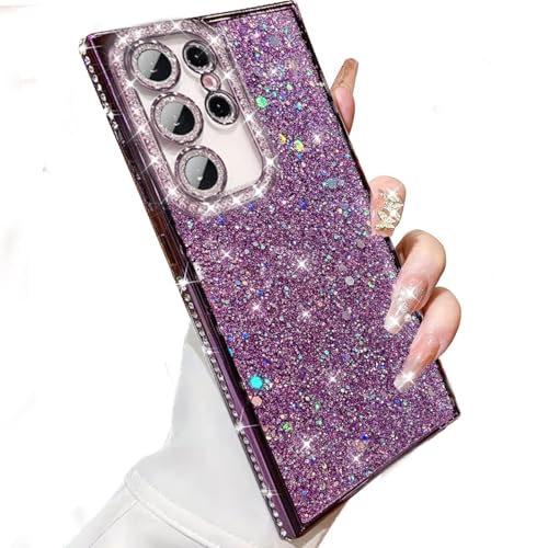 AuroiCCY Schutzhülle für Samsung Galxy S25 Ultra, stoßfest, niedlich, glitzernd, Pailletten, Diamanten, glänzend, Kameralinsenschutz, weiche galvanisierte Schutzhülle für S25 Ultra (lila) von AuroiCCY