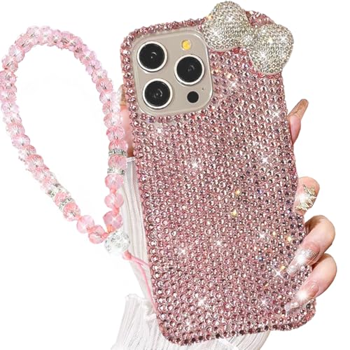 AuroiCCY Schutzhülle für iPhone 16 Pro Max mit 3D-Schleife, glitzernde Kristalle, Strass, niedlich, stoßfest, Diamanten, mit Handgelenkschlaufe, Armband für iPhone 16 Pro Max, Rosa AuroiCCY Schutzhülle für iPhone 16 Pro Max mit 3D-Schleife, glitzernde Kristalle, Strass, niedlich, stoßfest, Diamanten, mit Handgelenkschlaufe, Armband für iPhone 16 Pro Max, Rosa von AuroiCCY